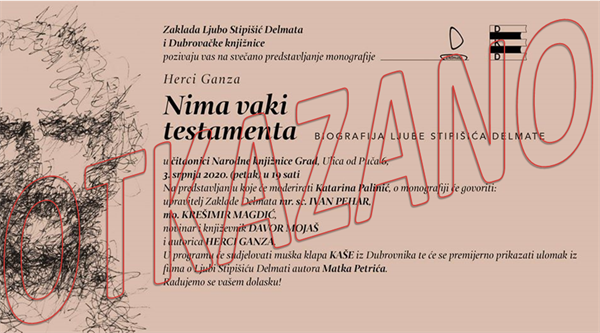 Otkazano predstavljanje monografije o Ljubi Stipišiću Delmati u Dubrovačkim knjižnicama
