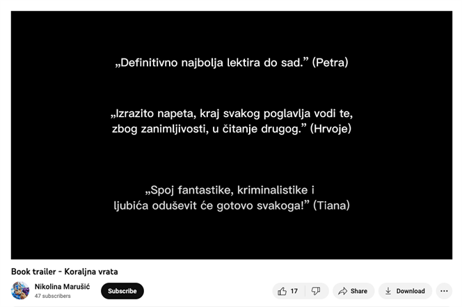 Rezultati natječaja za najbolje video najave: Z. Penn, Knjižnica tajni i P. Pavličić, Koraljna vrata