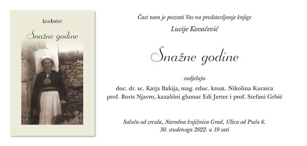 Predstavljanje knjige "Snažne godine" Lucije Kovačević