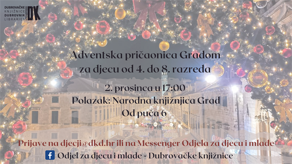 „Adventska pričaonica Gradom“ za djecu od 4. do 8. razreda