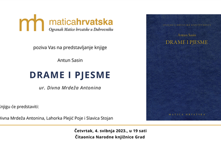 Predstavljanje knjige "Drame i pjesme" književnika Antuna Sasina