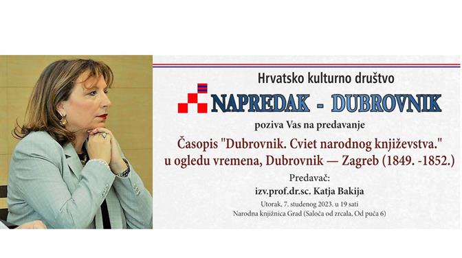 Predavanje dr. sc. Katje Bakija: „Almanah Dubrovnik. Cviet narodnog književstva u ogledu vremena”