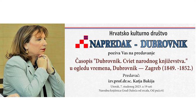 Predavanje dr. sc. Katje Bakija: „Almanah Dubrovnik. Cviet narodnog književstva u ogledu vremena”