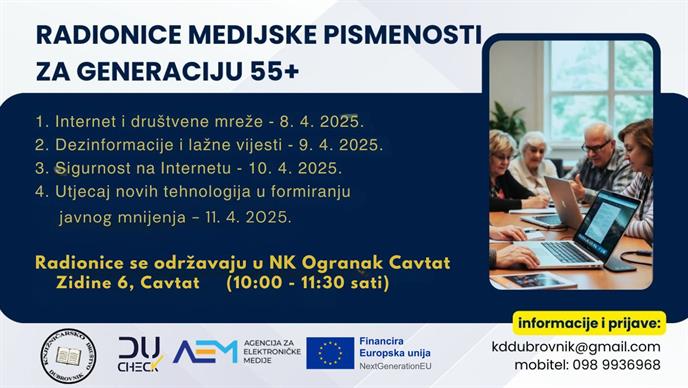 PRIJAVITE SE! Radionice medijske pismenosti za generaciju 55+ u Ogranku Cavtat