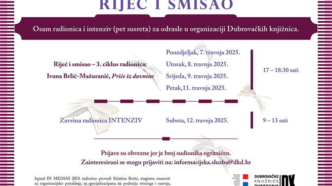 PRIJAVE U TIJEKU! Kreće treći ciklus radionica za odrasle "Riječ i smisao"