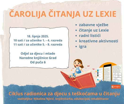 Poziv na radionice u sklopu programa “Čarolija čitanja uz Lexie”