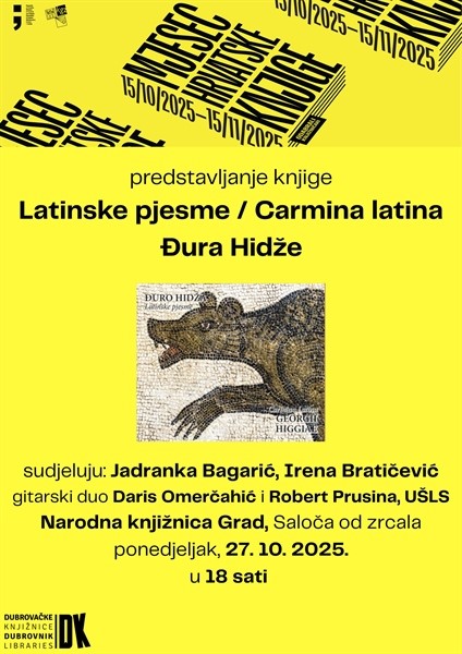 Jadranka Bagarić i Irena Bratičević predstavit će knjigu “Latinske pjesme / Carmina Latina Đura Hidže”