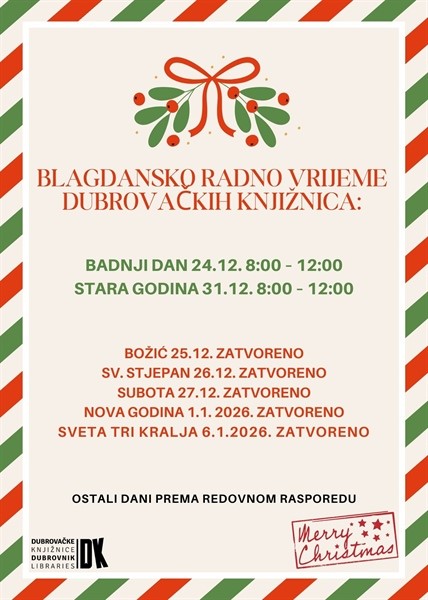 Blagdansko radno vrijeme Dubrovačkih knjižnica