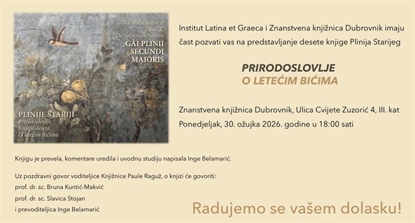 Predstavljanje knjige „O letećim bićima“ Plinija Starijeg u Znanstvenoj knjižnici Dubrovnik
