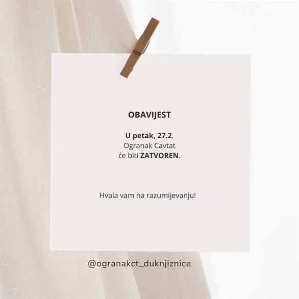 Obavijest korisnicima Ogranka Cavtat