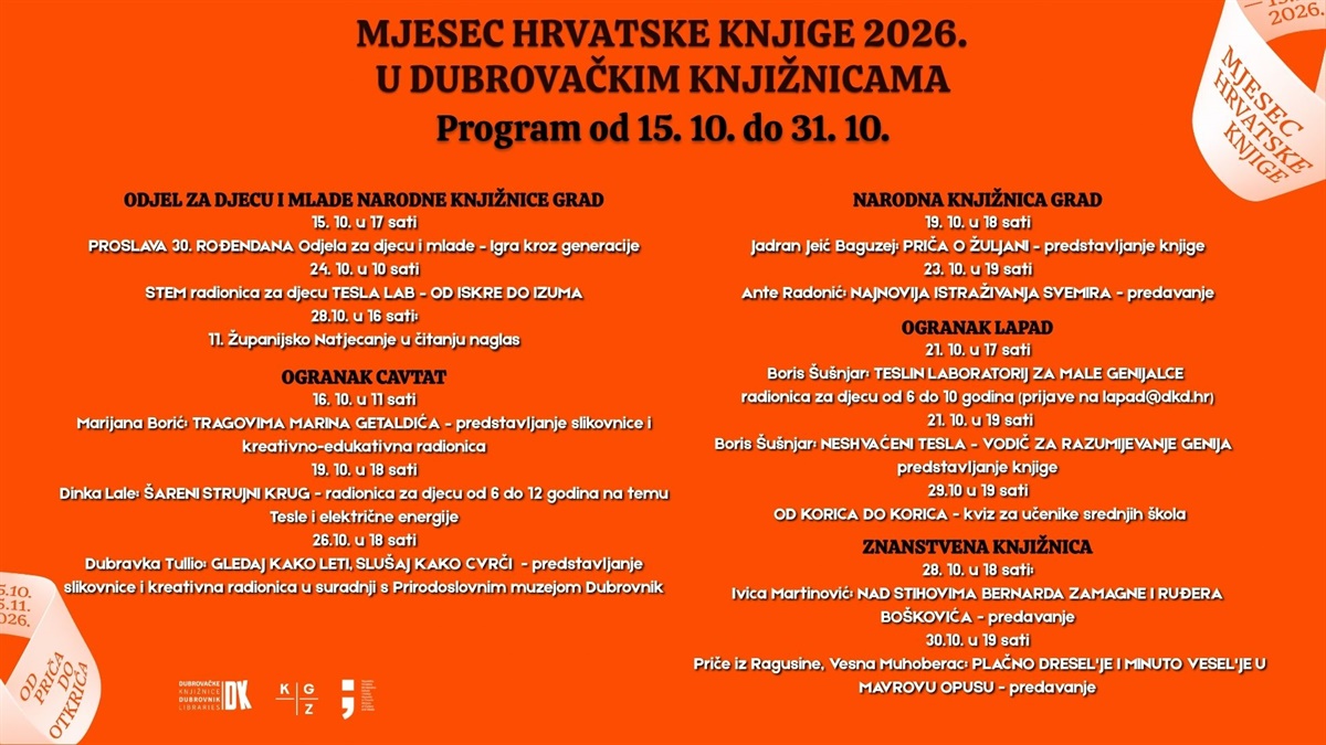 Program Mjeseca hrvatske knjige u listopadu: Pogledajte što vas sve očekuje u Dubrovačkim knjižnicama